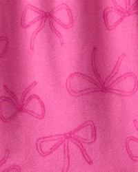 Girls Bow Print Fleece Long-Sleeve Loose Fit Night Gown - Pink
