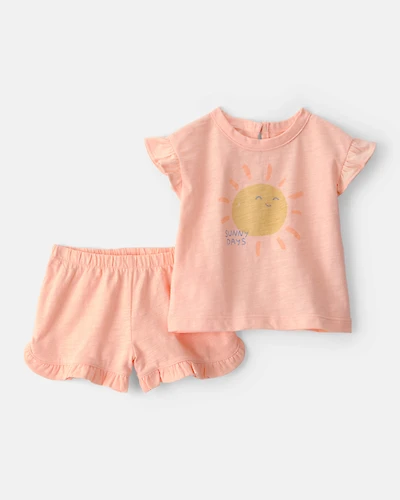 Baby Girl 2-Piece 'Sunny Days' Top & Short Set - Orange