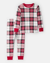Toddler Plaid Print 100% Cotton Long-Sleeve Snug Fit 2-Piece Pajamas - Red/Green