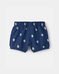 Baby Girl Floral French Terry Shorts - Blue