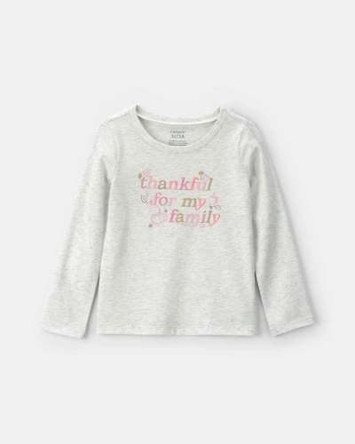 Toddler Girl 'Thankful For My Family' Long-Sleeve Graphic Tee - Grey
