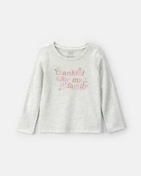 Toddler Girl 'Thankful For My Family' Long-Sleeve Graphic Tee - Grey