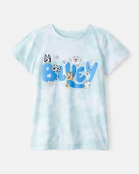Girls Bluey Tie-Dye Short-Sleeve Graphic Tee - Blue/White