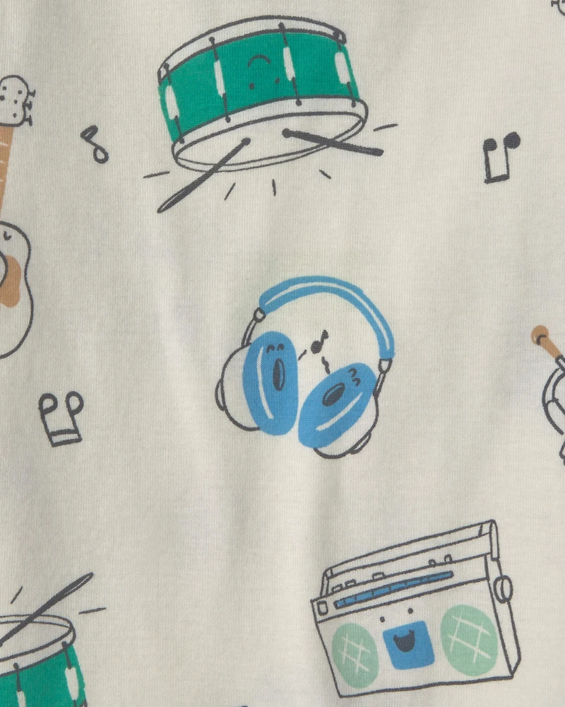 Toddler Boy Capybara 100% Cotton 4-Piece Pyjama Set - Green/Ivory