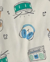 Toddler Boy Capybara 100% Cotton 4-Piece Pyjama Set - Green/Ivory