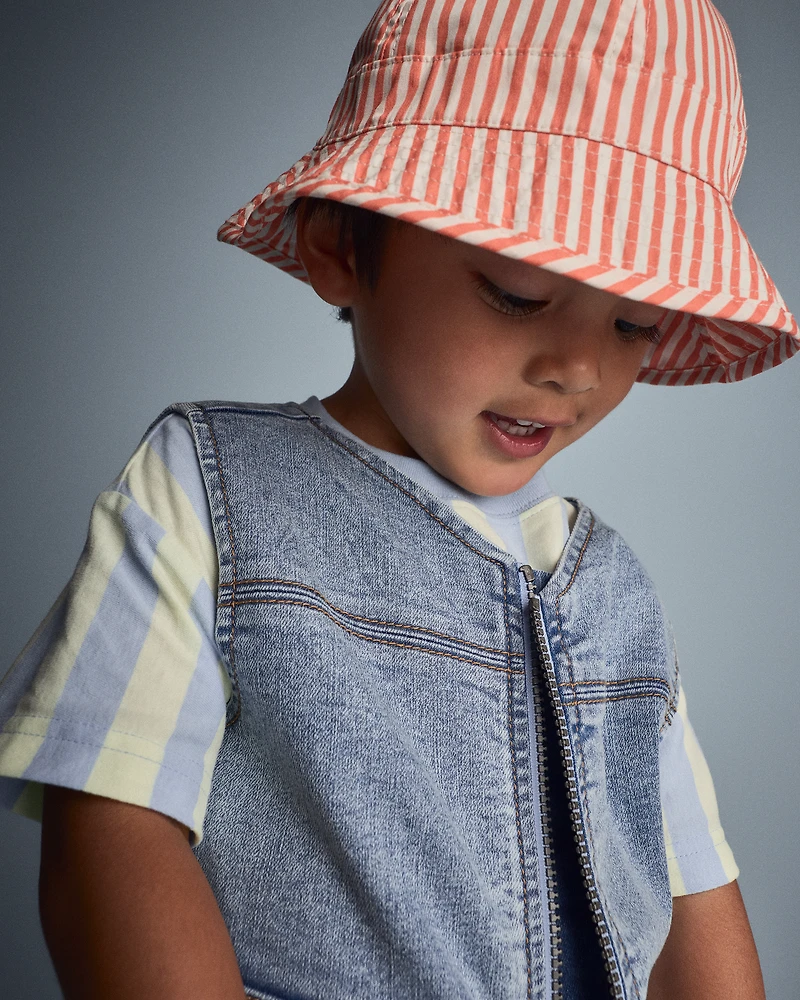 Toddler Boy Zip-Up Denim Vest with Pockets Avenue Wash - Blue