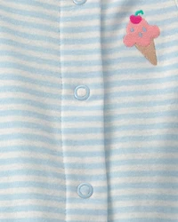 Baby Girl Striped Ice Cream Romper - Blue/White