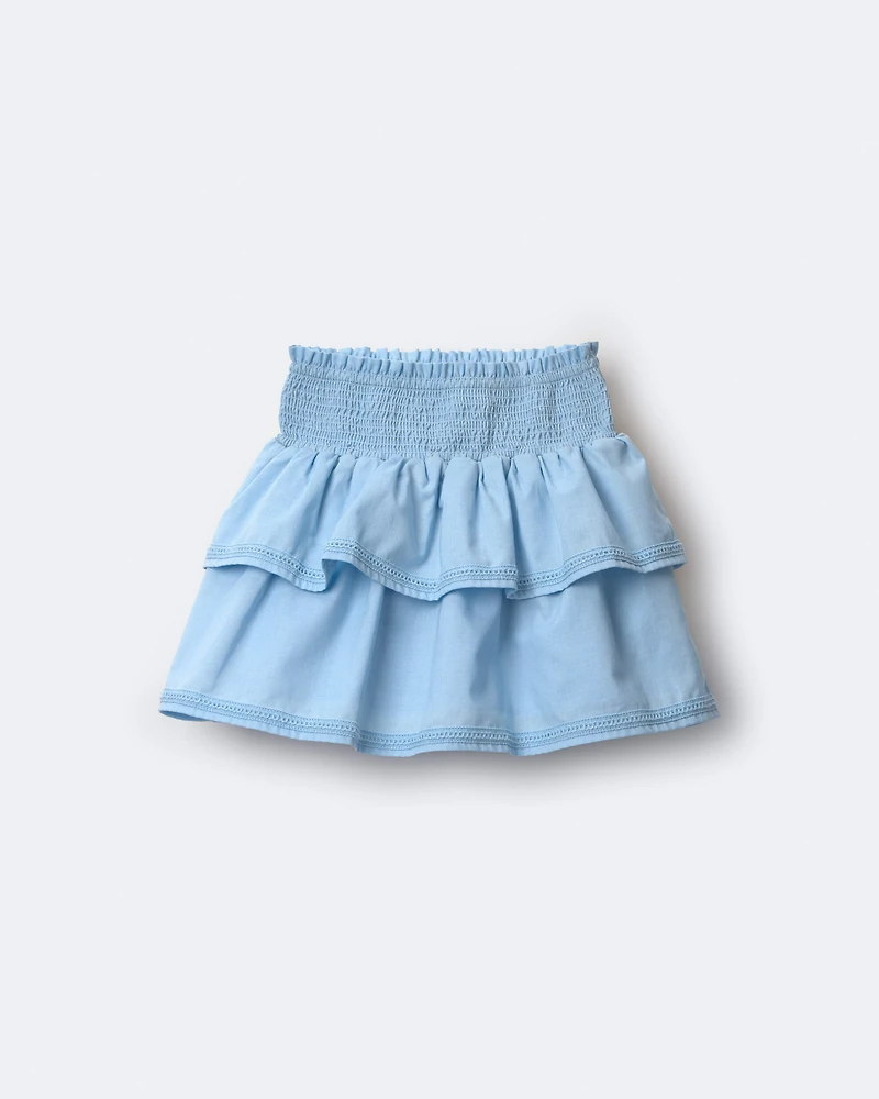 Toddler Girl Smocked Tiered Skirt - Blue
