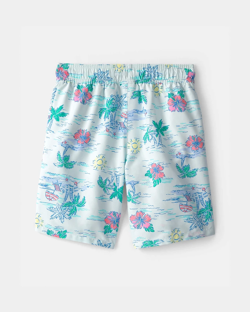 Boys Floral Swim Trunks - Blue