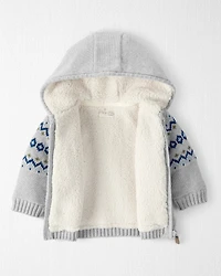 Baby Boy Organic Cotton Fair Isle Sweater Knit Jacket