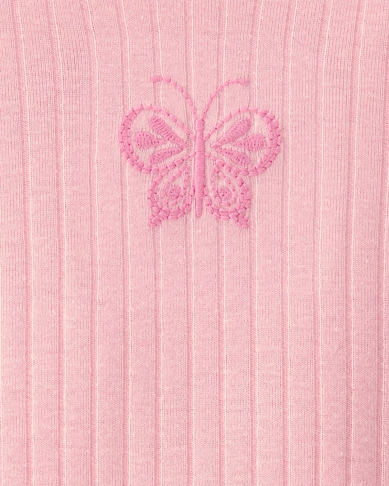 Baby Girl Butterfly Rib Snug Fit 2-Piece Pyjama Set - Pink