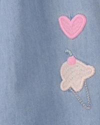 Baby Girl Embroidered Chambray Sleeveless Jumpsuit - Blue