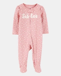 Baby Girl Little Sister 2-Way Zip Cotton Sleeper pyjamas