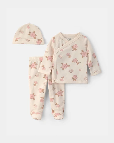 Baby Girl 3-Piece Floral Long-Sleeve Top & Pant Set - Cream