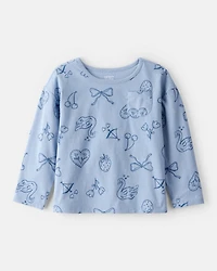 Toddler Girl Icon Print Long Sleeve Tee - Blue