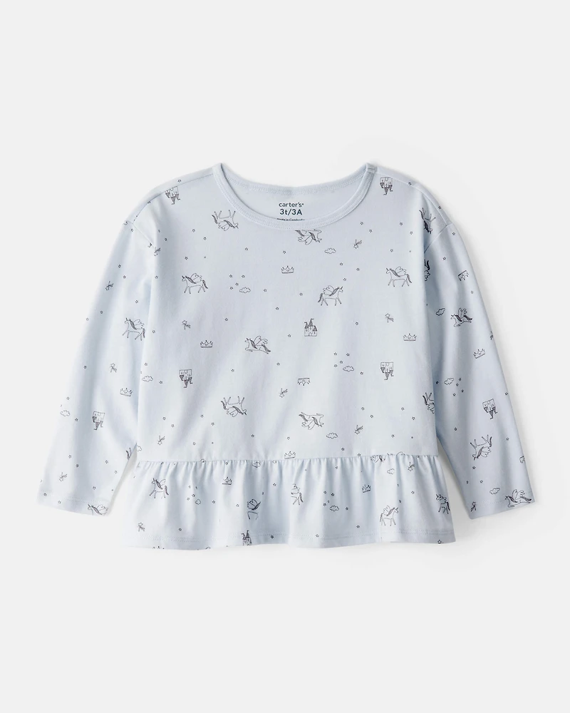 Toddler Girl Unicorn Print Long-Sleeve Top - Blue