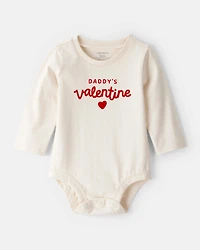 Baby Girl Daddy's Valentine Long-Sleeve Graphic Bodysuit - Cream