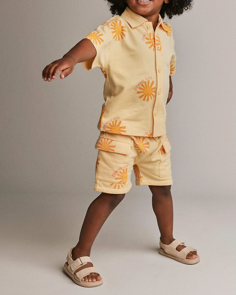 Toddler Boy French Terry Cargo Shorts Sunny Life Print - Yellow