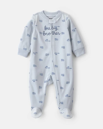 Baby Boy 'Baby Brother' Fleece 2-Way Zip Sleepers - Blue