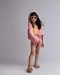 Toddler Girl French Terry Hooded Poncho Towel - Light Pink