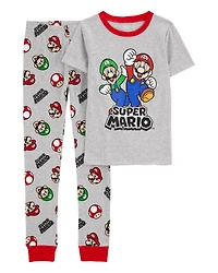 Kid Super Mario Snug Fit Cotton 2-Piece Pyjamas - Heather