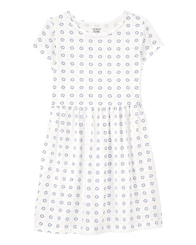 Girls Floral Short-Sleeve Dress- Ivory