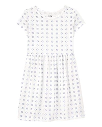Girls Floral Short-Sleeve Dress- Ivory