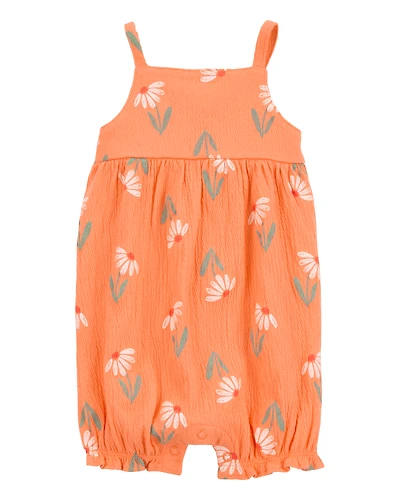 Baby Girl Floral Tank Romper - Orange