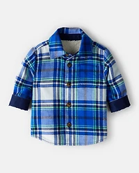 Baby Boy Plaid Shera Lined Fashion Jacket - Blue