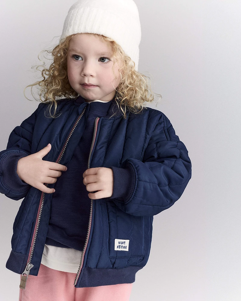 Toddler Boy Quilted Bomber Jacket - Navy
