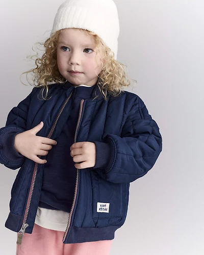 Toddler Boy Quilted Bomber Jacket - Navy