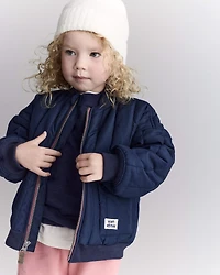 Toddler Boy Quilted Bomber Jacket - Navy