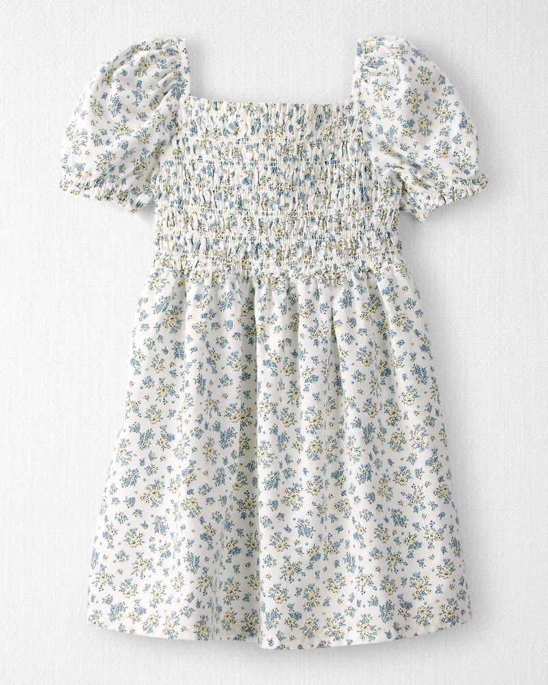 Toddler Girl Smocked Dress Made with Organic Cotton Spring Bloom Print
