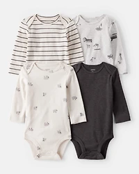 Baby Boy 4-Pack Sheep Print Long-Sleeve Multipack Bodysuits - White