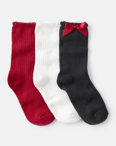 Girls 3-Pack Christmas Bow Crew Socks