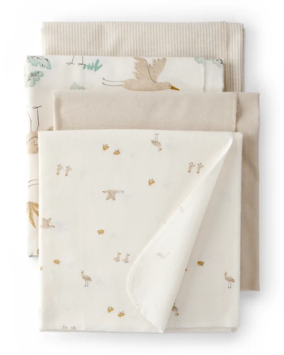 Baby 4-Pack Stork Print Receiving Blankets