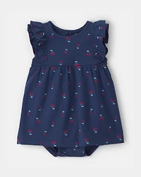 Baby Girl Cherry Sleeveless Bodysuit Dress - Navy Blue