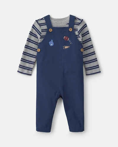 Baby Boy 2-Piece Striped Sports Thermal Overall Set - Navy