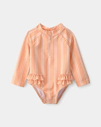 Baby Girl Striped Long-Sleeve 1-Piece Swimsuit - Orange