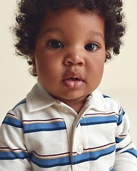 Baby Boy Striped French Terry Long-Sleeve Jumpsuit - Blue/Cream
