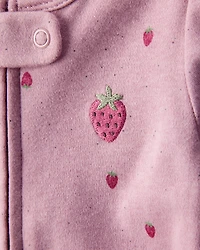 Baby Girl Strawberry Print 100% Cotton Sleeper- Pink