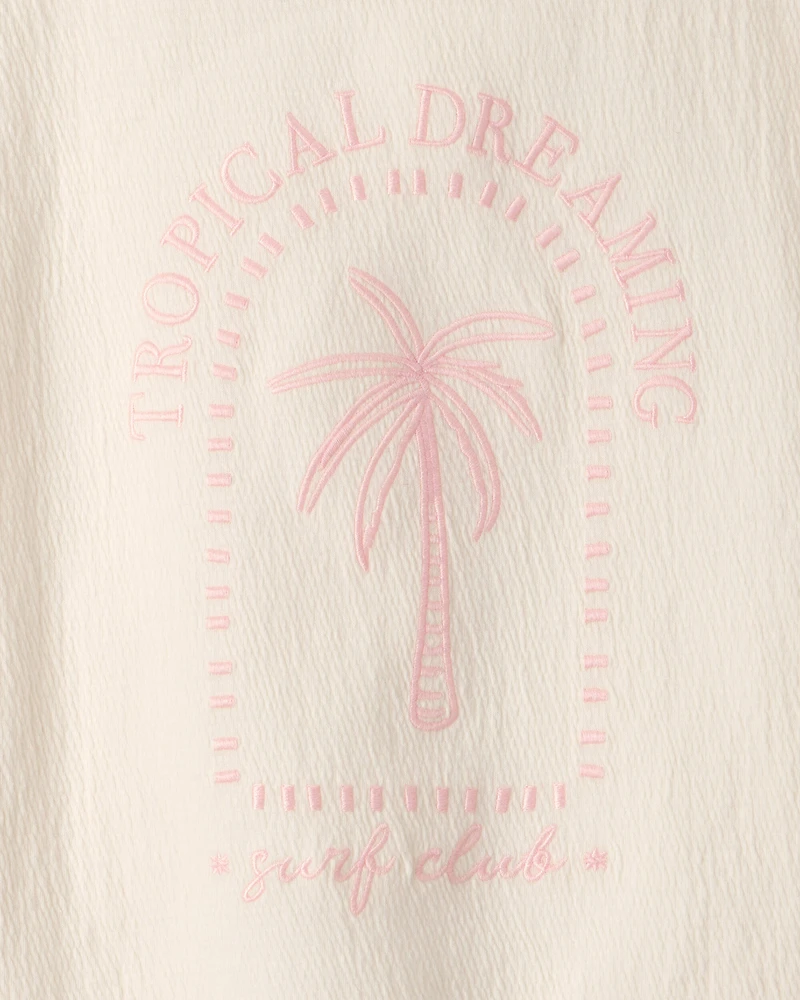 Girls 'Tropical Dreaming' Crinkle Top - Cream