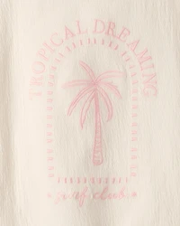 Girls 'Tropical Dreaming' Crinkle Top - Cream