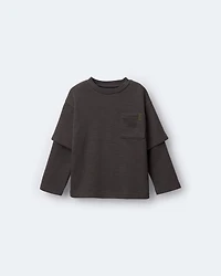 Toddler Boy Long-Sleeve Pocket Tee - Dark Grey