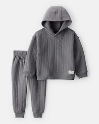 Toddler Boy 2-Piece Ribbed Hoodie & Pant Set - Grey