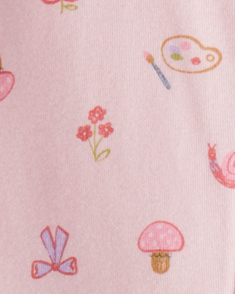 Baby Girl Paint Floral 100% Cotton Long-Sleeve 2-Way Zip 1-Piece Pyjamas - Pink
