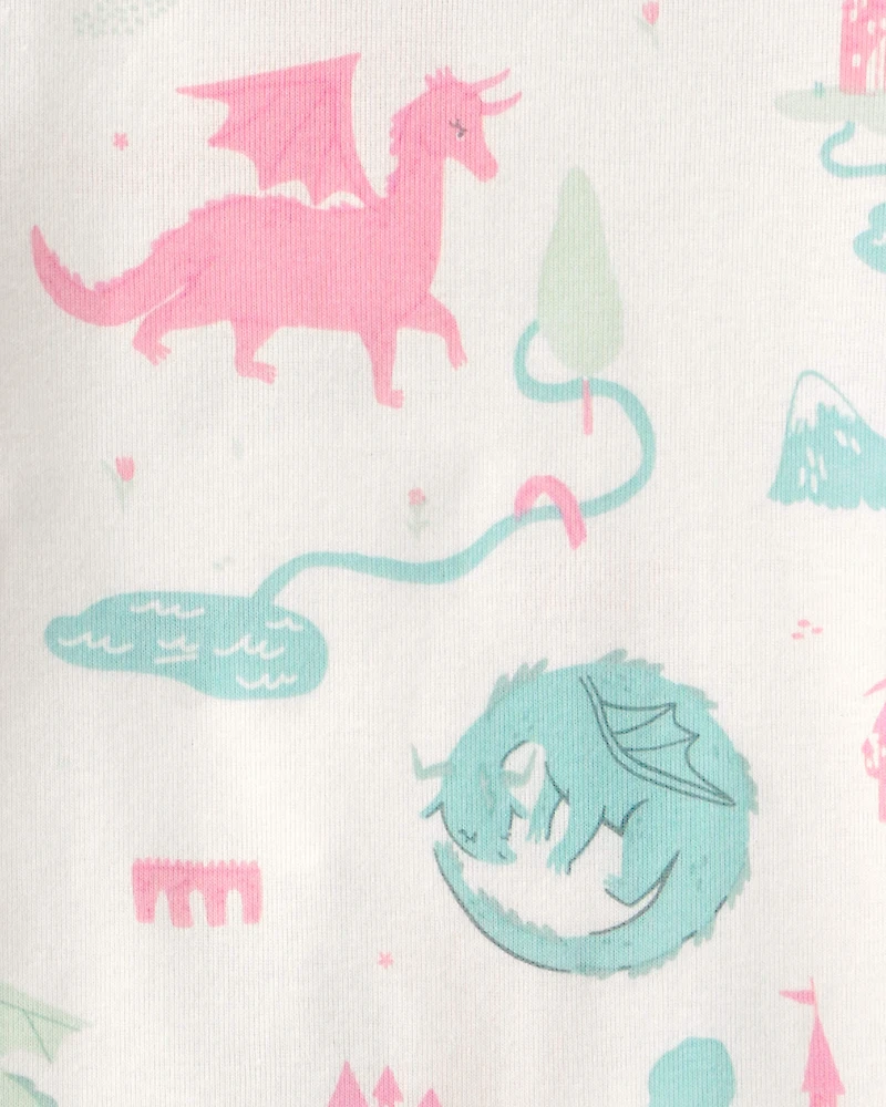 Baby Girl Fairy Tale Dragon 100% Cotton Short-Sleeve Snug Fit 4-Piece pyjama Set - Blue/Ivory