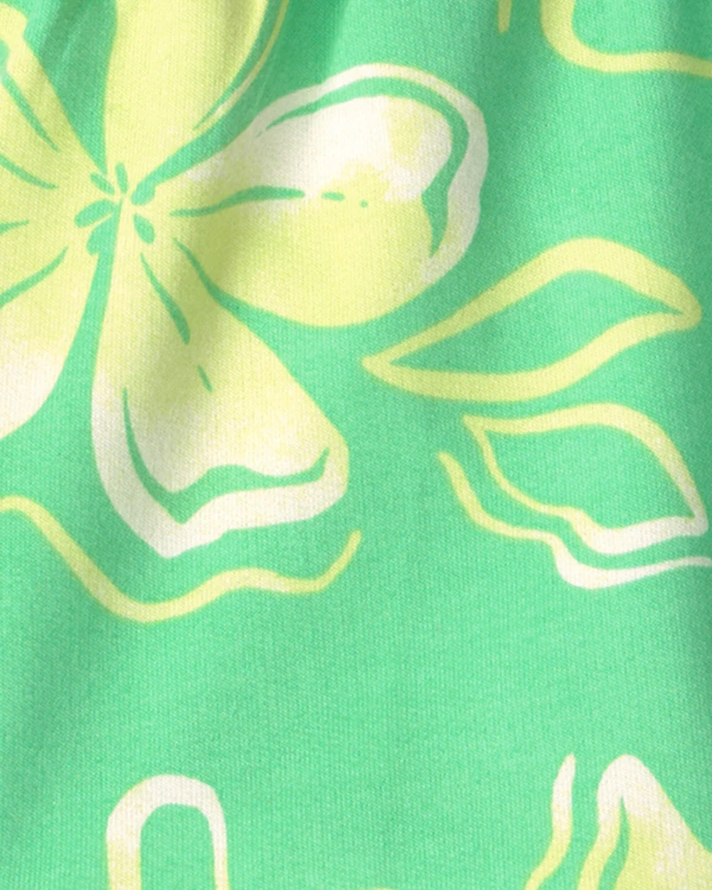 Girls Floral French Terry Shorts - Green