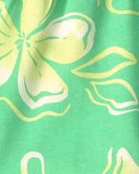 Girls Floral French Terry Shorts - Green