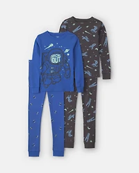 Boys 4-Piece Astronaut 100% Cotton Snug Fit Pyjama Set - Blue